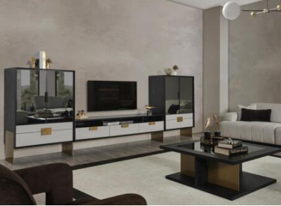 Wall unit TV wardrobe 2x display case living room set living furniture new white 3 pieces.